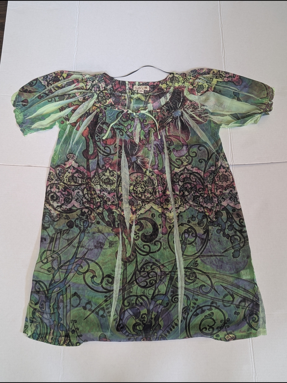 Unity World Wear Green Floral Sheer Swim Coverup Sublimation Style Size M